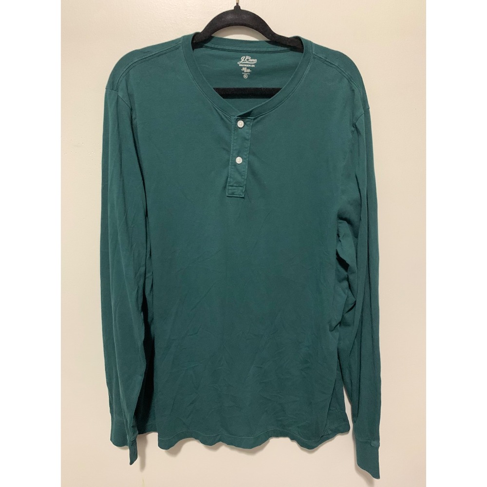 J.Crew Broken-In Knit Goods Henley Shirt Mens XL Green Long Sleeve Cotton
